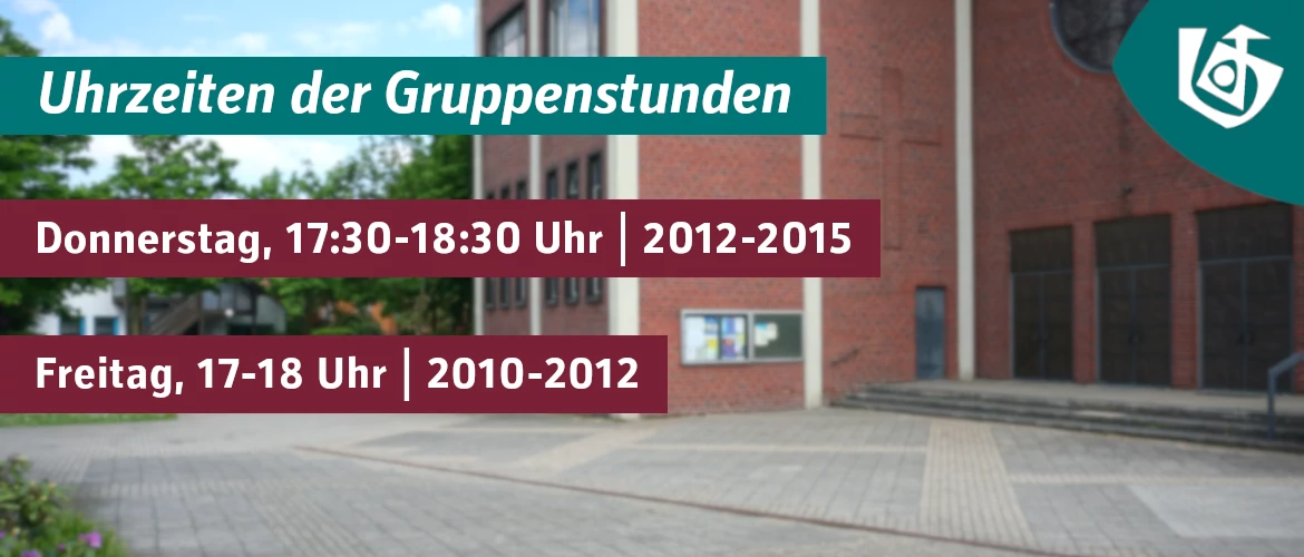 Uhrzeiten der Gruppenstunden: Donnerstag von 17:30 bis 18:30 Uhr für die Jahrgänge 2012 bis 2015 und Freitag von 17 bis 18 Uhr für die Jahrgänge 2010 bis 2012.